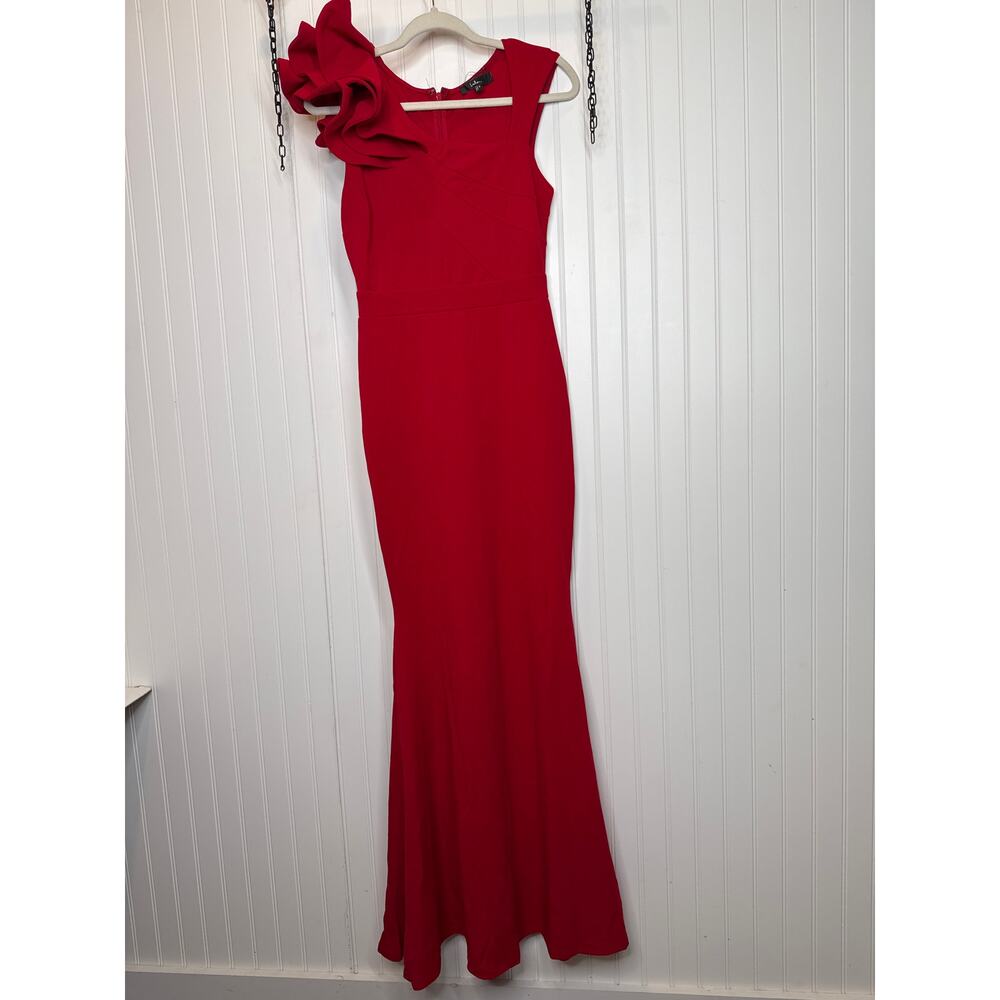 NWT Lulus Lucette Red Sleeveless Ruffled Mermaid Maxi Dress Wedding Holiday Sz L - Picture 2 of 10
